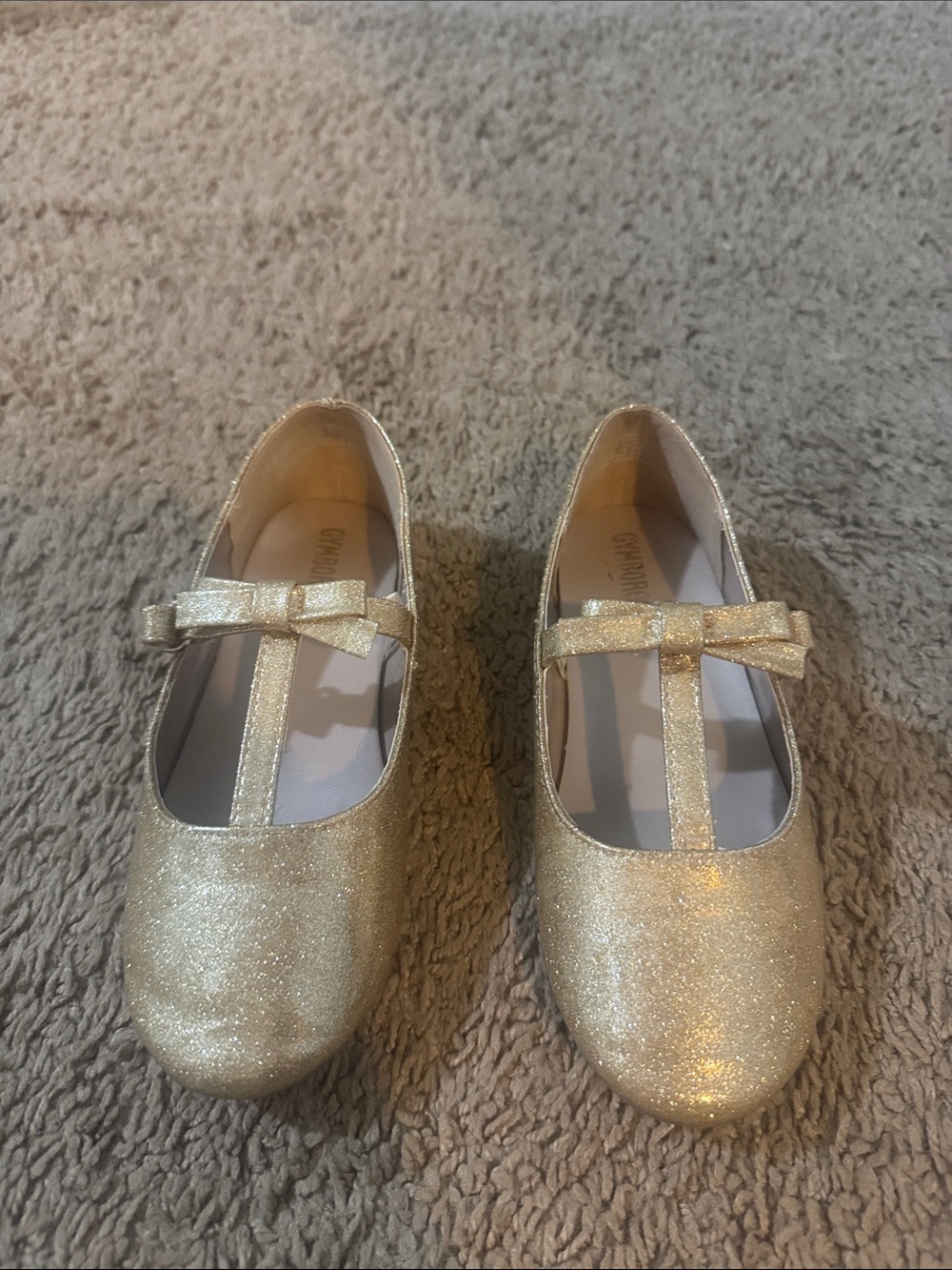 Gymboree Gold Glitter T-Strap Mary Jane Flats with Bow